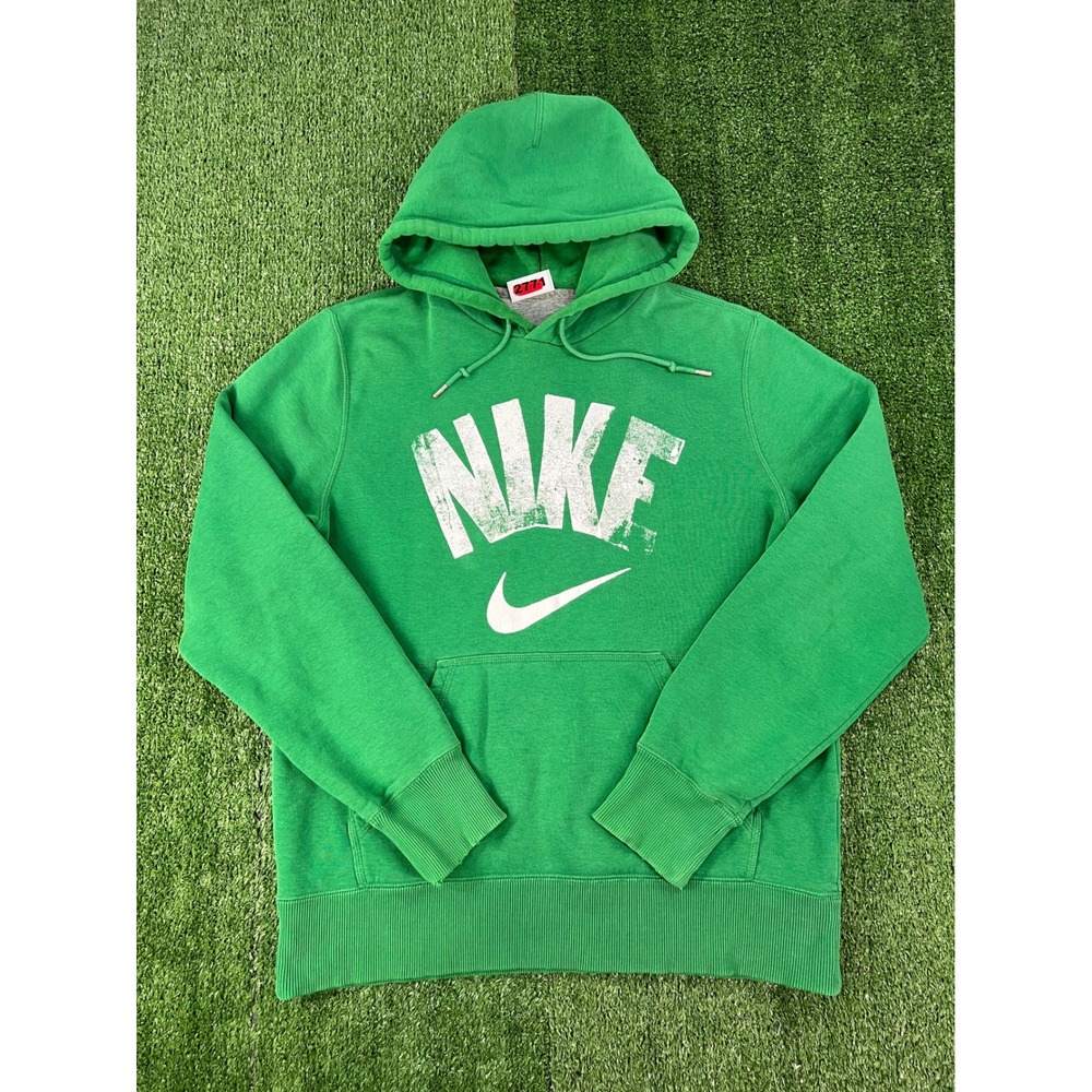Nike Mens Green Distressed Graphic Logo Hoodie Sweatshirt Medium 457071-302